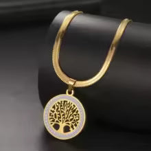 Tree Of Life Clear Zircon St.Steel Pendant Necklace (Colour Gold)